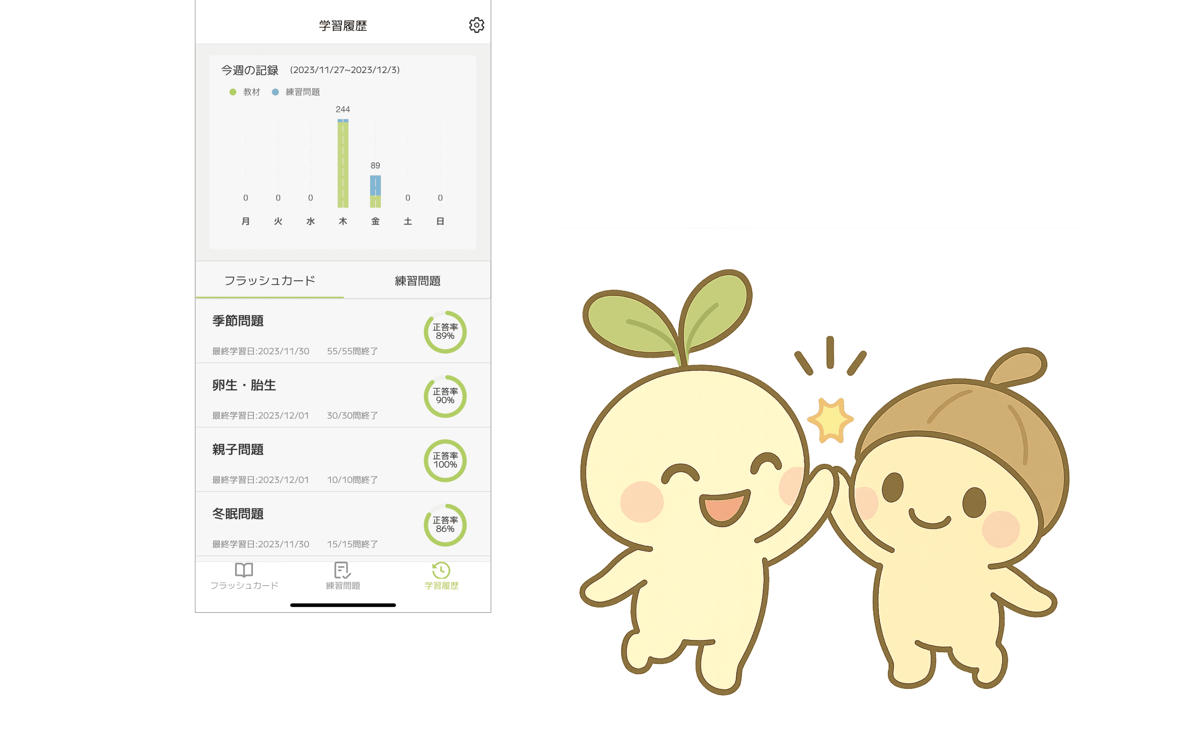 学習履歴がわかるよ